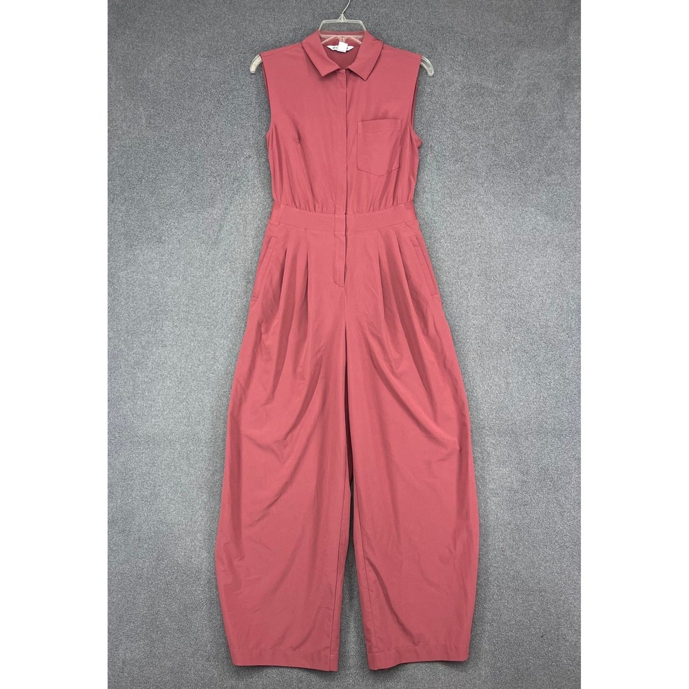 Athleta Jumpsuit Womens 2 Rose Pink Wide Leg Collared Travel Utility Sleeveless